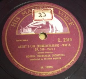 Artist's Life ( Kunstlerleben ) Waltz 78 RPM Record by Arthur Fiedler C 2919 www.mossymart.com