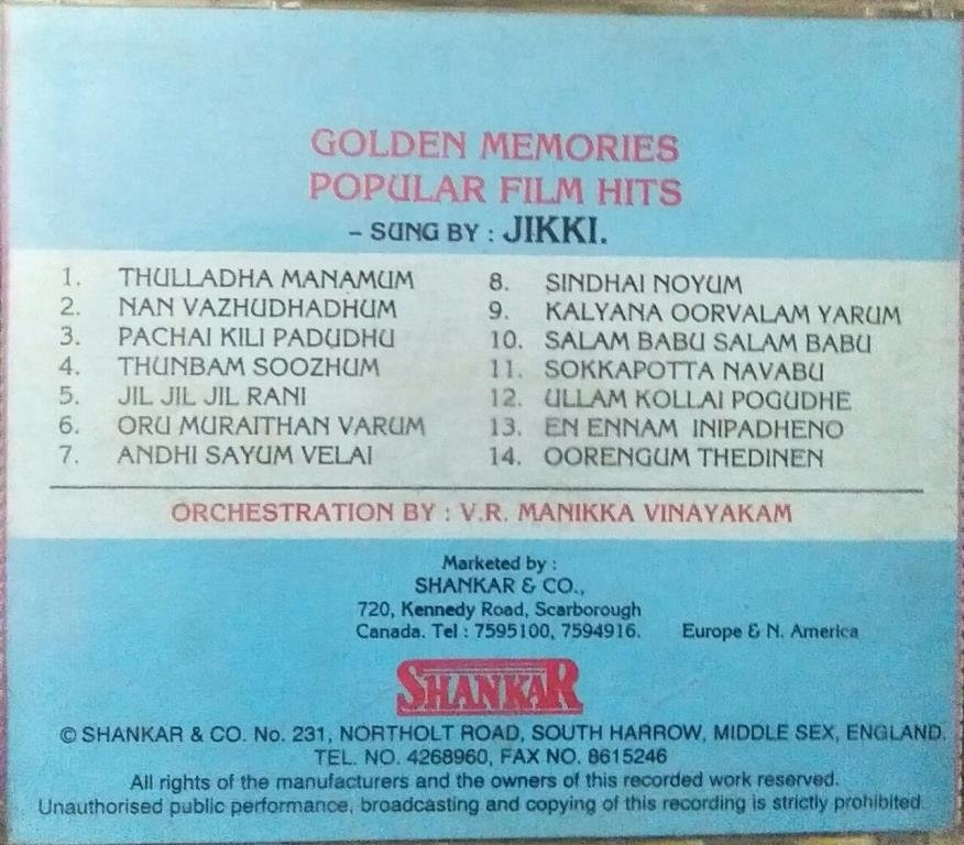 Golden Memories Popular film Hits Tamil Audio CD by Jikki www.mossymart.com 1