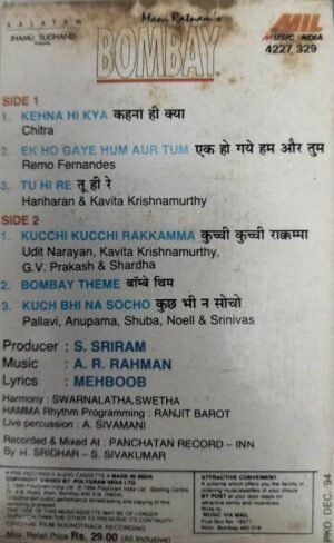 Bombay Hindi Film Audio Cassette by AR Rahman www.mossymart.com 1