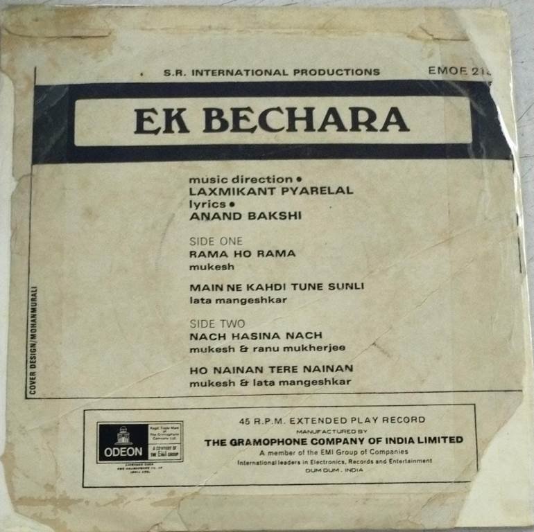 Ek Bechara Hindi Film EP Vinyl Record By Laxmikant Pyarelal - Hindi ...