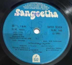 Jeevikkan Padivkanam - Vidaparayim Mumbe Malayalam Film EP Vinyl Record by C Arjunan 10223- 10224