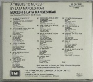 A Tribure to Mukesh by Lata Mangeshkar Hindi Film songs Audio CD