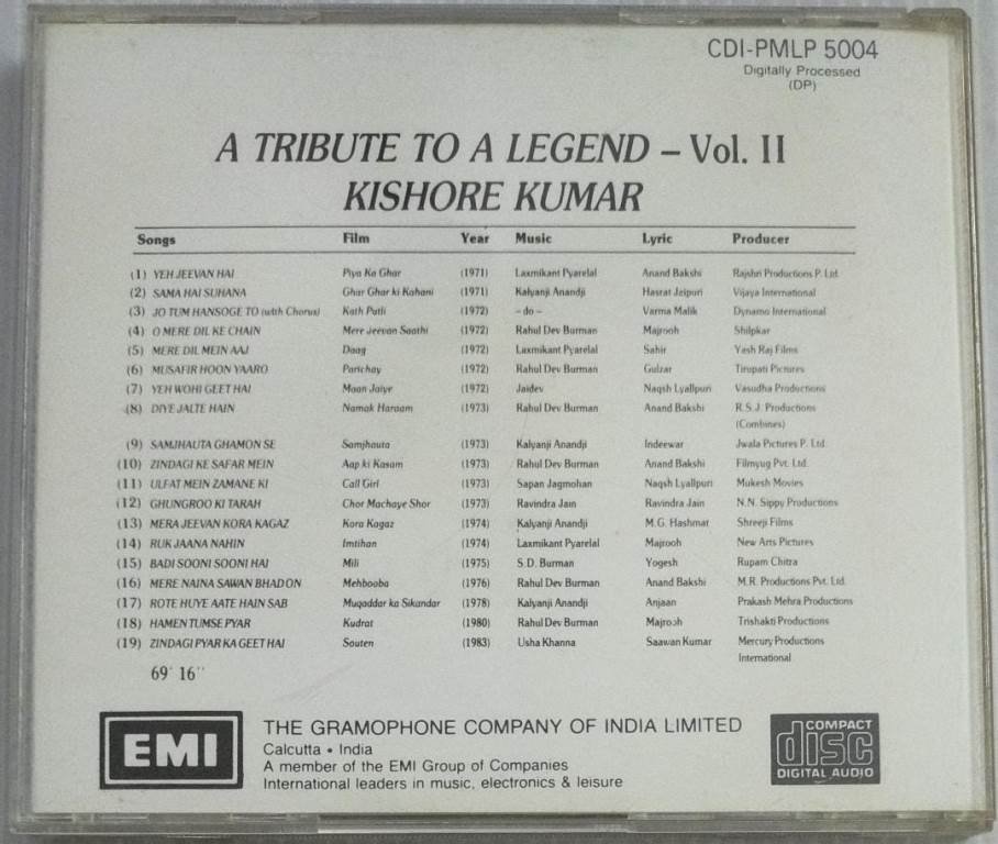 A Tribute to a Legend Kishore Kumar Vol 2 Hindi Film songs Audio