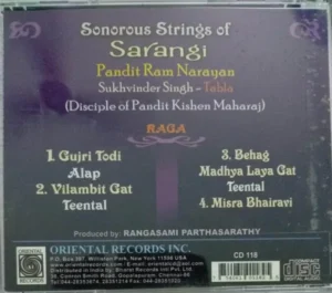 Sonorous Strings of Sarangi by Pandit Ram Narayan Audio CD-118