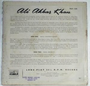 Ali Akbar Khan Hindustani Classical LP Vinyl Record